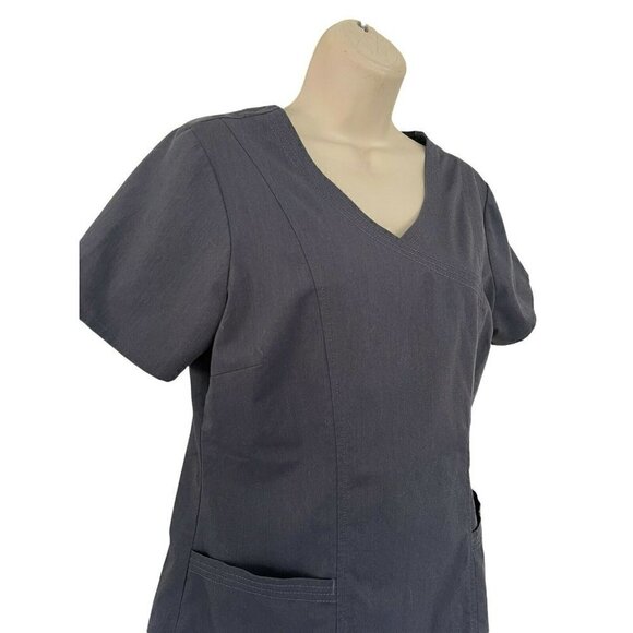 Healing Hands Purple Label Womens M  2167 Jane Gray Two Pocket Y-Neck Scrub Top - Picture 2 of 8